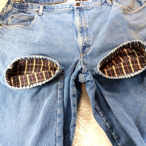 L.L.Bean Comfort Waist Flannel Lined 5 Pocket Blue Denim Jeans Men's 46x28. True - Picture 11 of 15